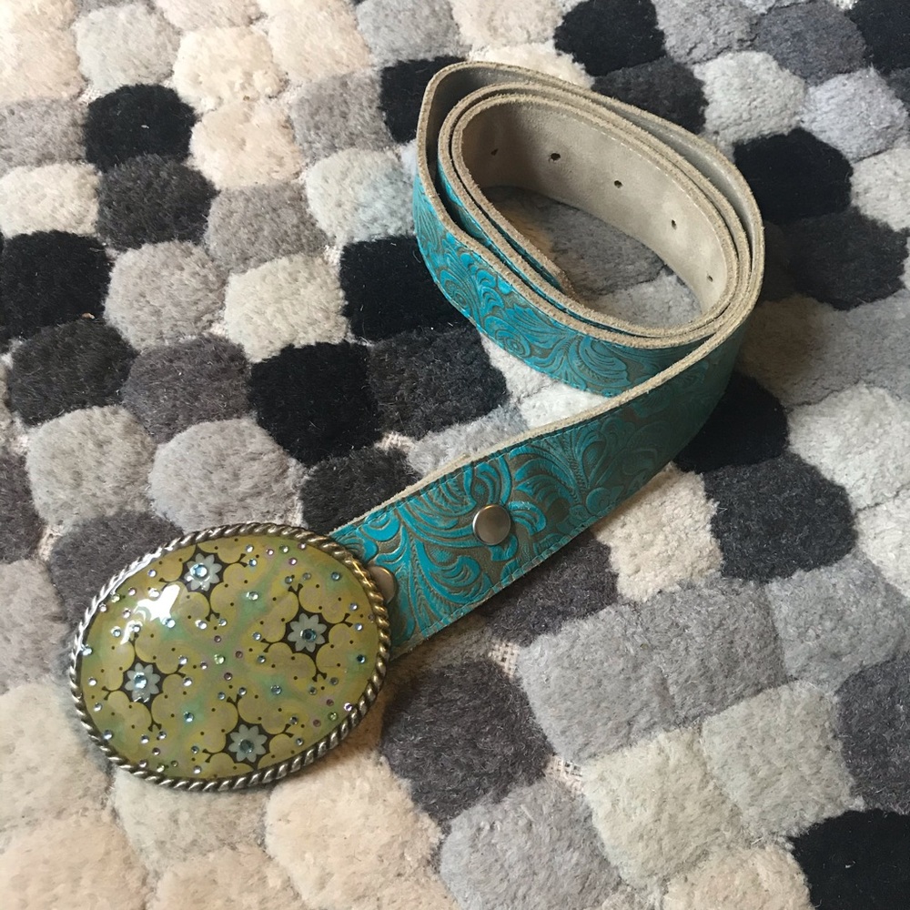 NOT FOR SALE - Vintage 90s Handmade DL Rhein Leather Statement Belt